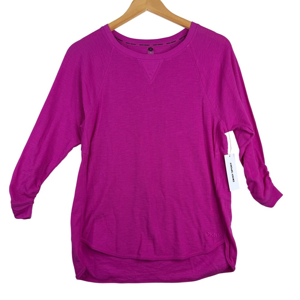 NWT DKNY Sport Women's Hi-Low Crewneck Pullover Top size Small Magenta Pink